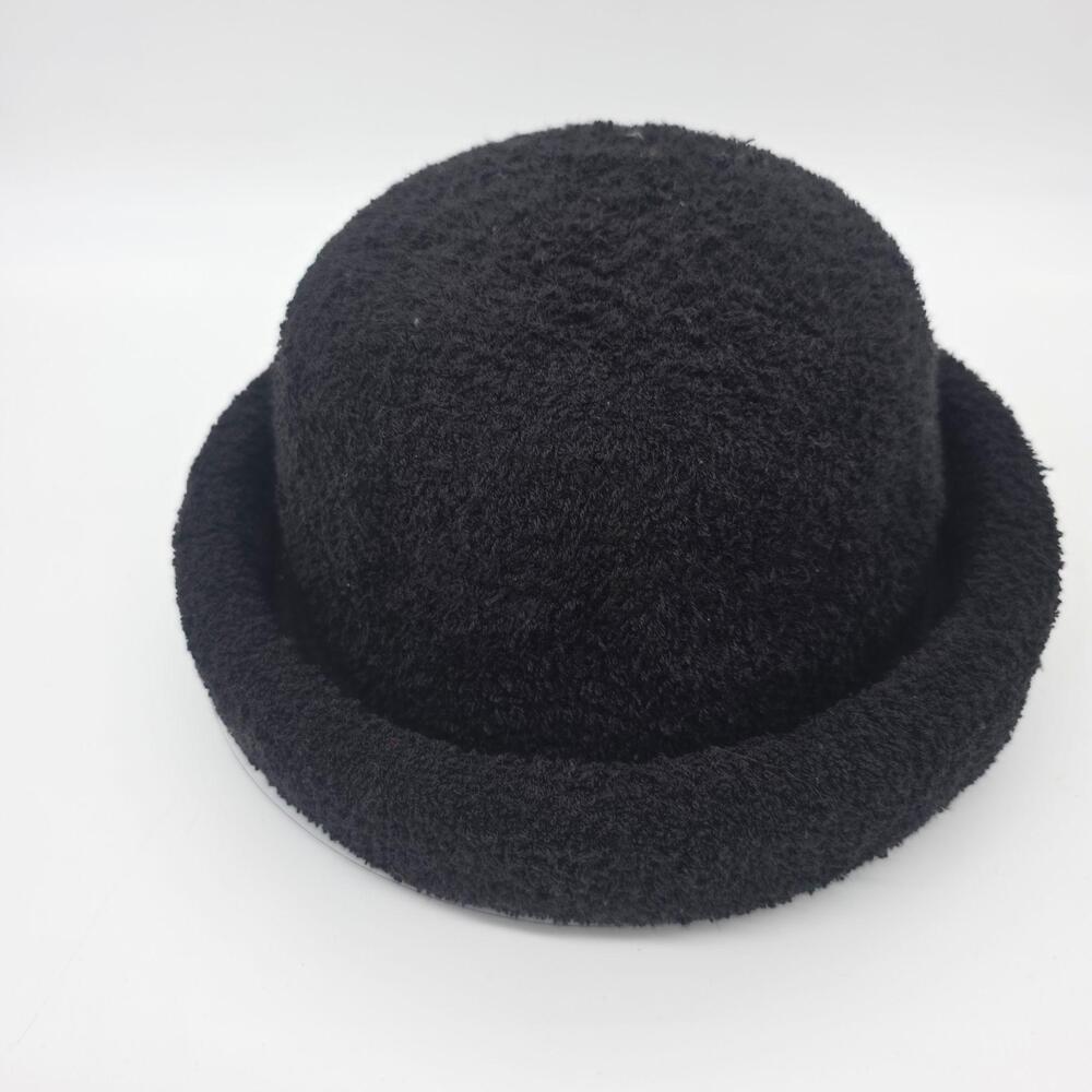 Bowler Hat Womens One Size Black Boucle Solid Rolled Brim Winter Casual
